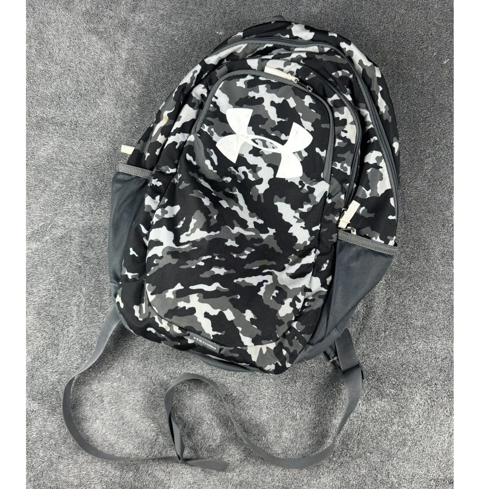 Under Armour Storm Backpack Camo Black Grey White Logo School Gym Bag 18 inch